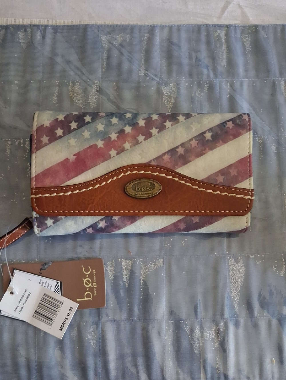 b.o.c. Wallet Clutch in Red, White & Blue with Tan Trim